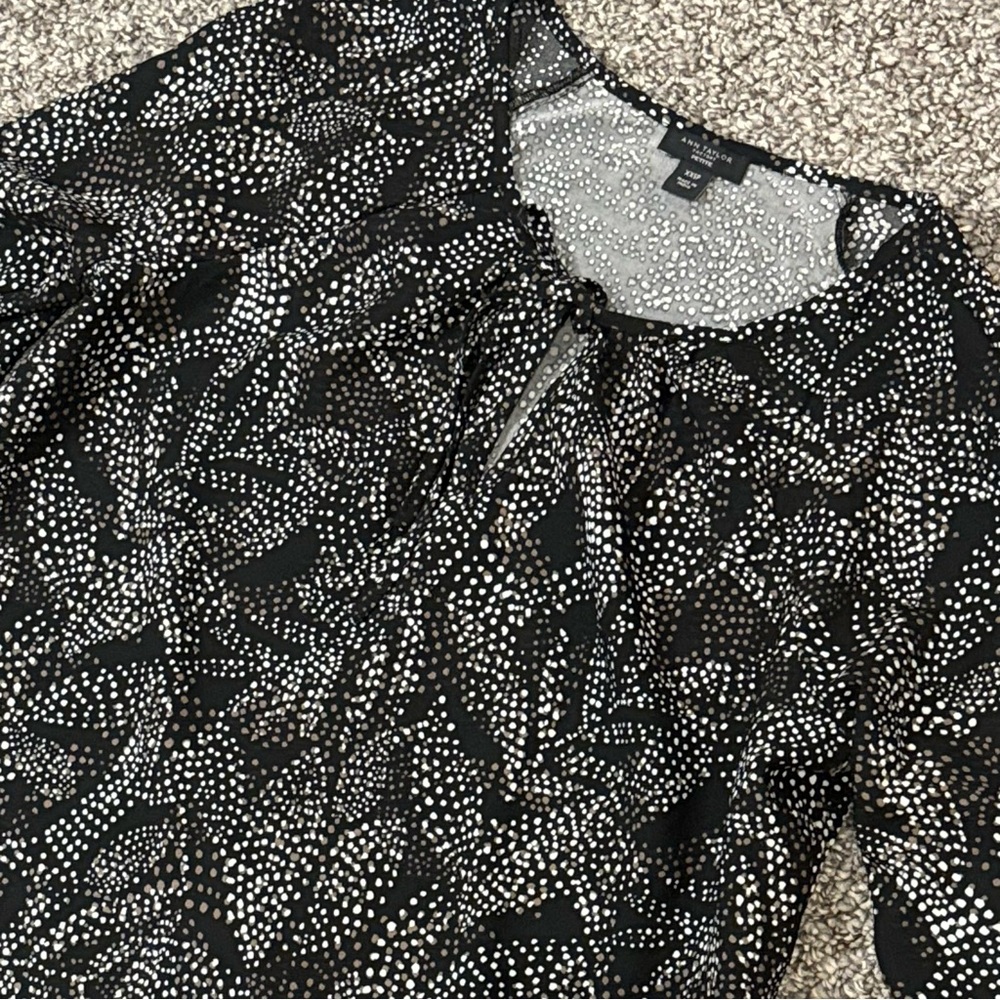 Ann Taylor Factory Black and White Dot-Print Long Sleeve Blouse - Picture 3 of 6